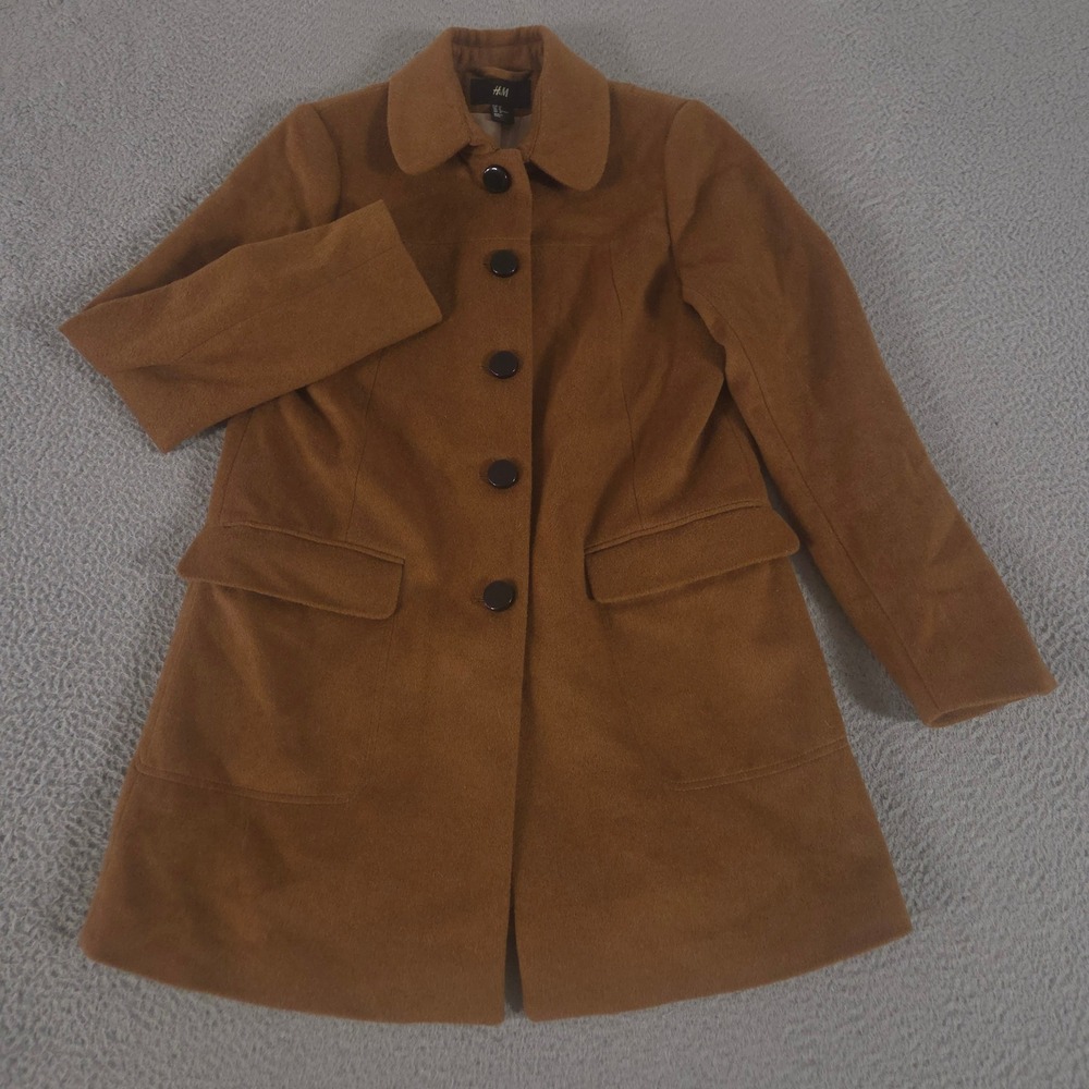 H&M Jacket Womens 8 Single-Breasted Wool-Blend Lady Coat Peter Pan Collar NEW